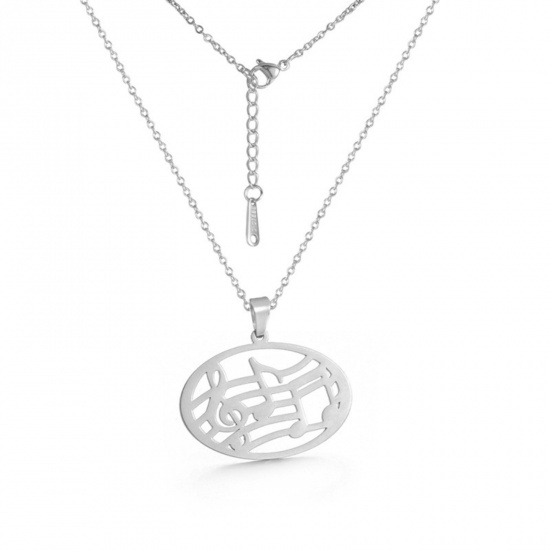 Bild von 304 Edelstahl Stilvoll Gliederkette Kette Halskette Silberfarbe Oval Note Hohl 45cm lang, 1 Strang