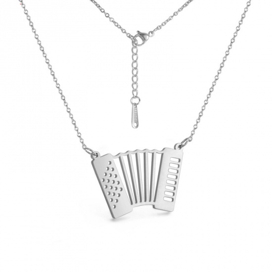 Bild von 304 Edelstahl Stilvoll Gliederkette Kette Halskette Silberfarbe Akkordeon Hohl 45cm lang, 1 Strang