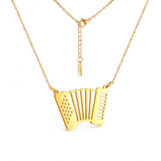 Bild von 304 Edelstahl Stilvoll Gliederkette Kette Halskette Vergoldet Akkordeon Hohl 45cm lang, 1 Strang