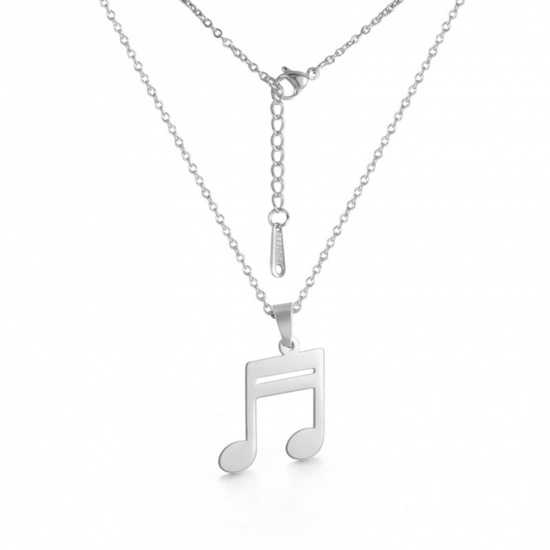 Bild von 304 Edelstahl Stilvoll Gliederkette Kette Halskette Silberfarbe Musik Note 45cm lang, 1 Strang