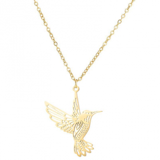 Bild von 304 Edelstahl Stilvoll Halskette Vergoldet Vögel Hohl 45cm lang, 1 Strang