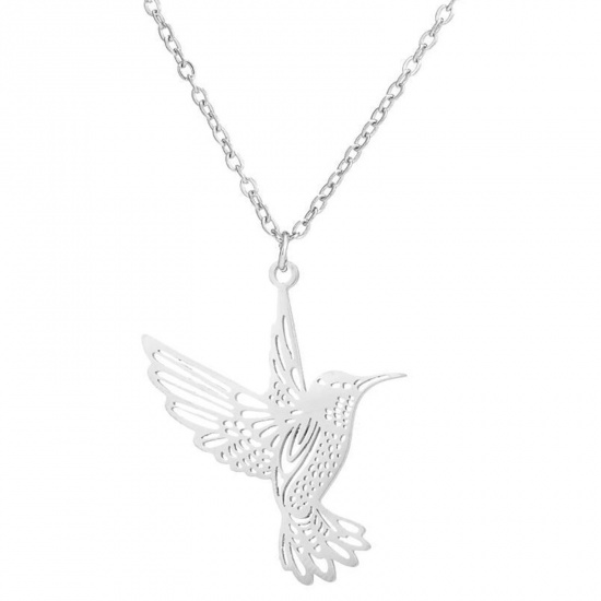 Bild von 304 Edelstahl Stilvoll Halskette Silberfarbe Vögel Hohl 45cm lang, 1 Strang