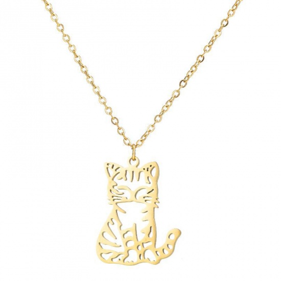 Bild von 304 Edelstahl Stilvoll Halskette Vergoldet Katze Hohl 45cm lang, 1 Strang