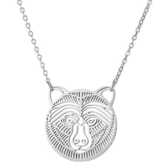 Bild von 304 Edelstahl Stilvoll Halskette Silberfarbe Bär Hohl 45cm lang, 1 Strang