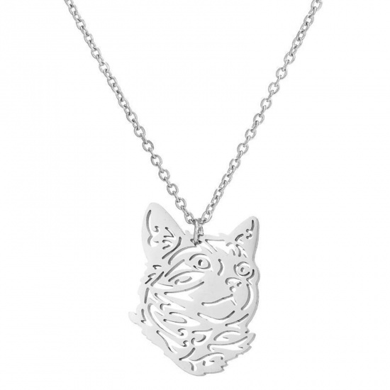 Bild von 304 Edelstahl Stilvoll Halskette Silberfarbe Katze Hohl 45cm lang, 1 Strang