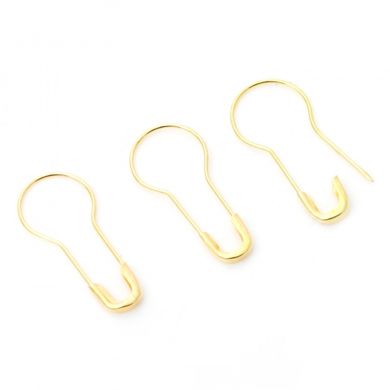 Picture of Iron Based Alloy Safety Pin Brooches Findings Calabash Gold Plated 22mm x 9.5mm, 1 Packet ( 1000 PCs/Packet)