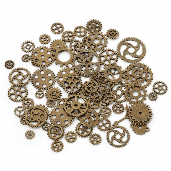 Bild von Zinklegierung, Steampunk-Anhänger, antike Bronze, zufällige Ausrüstung, 4,1 x 4 cm – 0,9 cm Durchmesser, 1 Paket