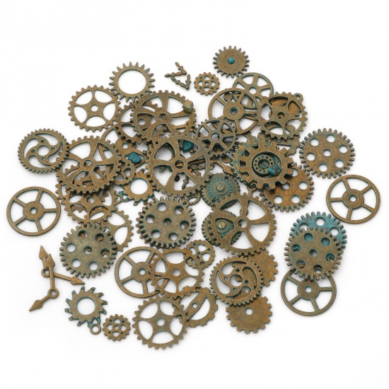Bild von Zinklegierung, Steampunk-Anhänger, Antik-Bronze, Zufallsgetriebe, Patina, 4,1 x 4 cm – 0,9 cm Durchmesser, 1 Paket