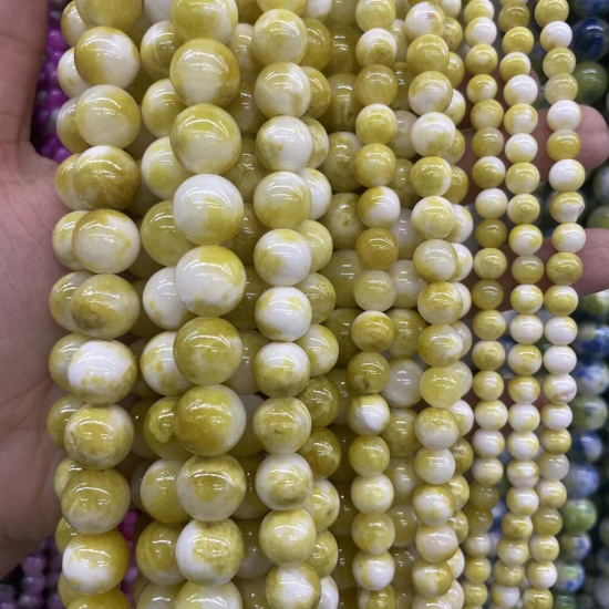 Bild von Stein ( Natur ) Perlen Rund Weiß & Gelb ca. 6mm D., 1 Strang (ca. 63 Stück/Strang)