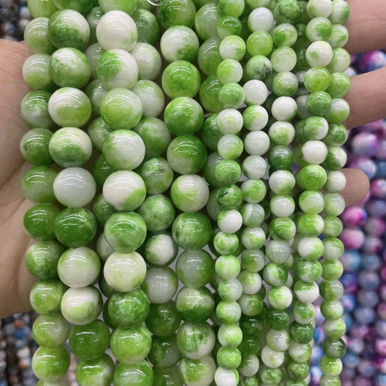 Bild von Stein ( Natur ) Perlen Rund Weiß & Grün ca. 6mm D., 1 Strang (ca. 63 Stück/Strang)