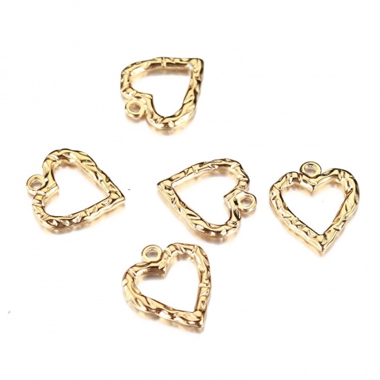 Immagine di 304 Acciaio Inossidabile San Valentino Charms Cuore Oro Placcato Filigrana 18mm x 16mm, 2 Pz