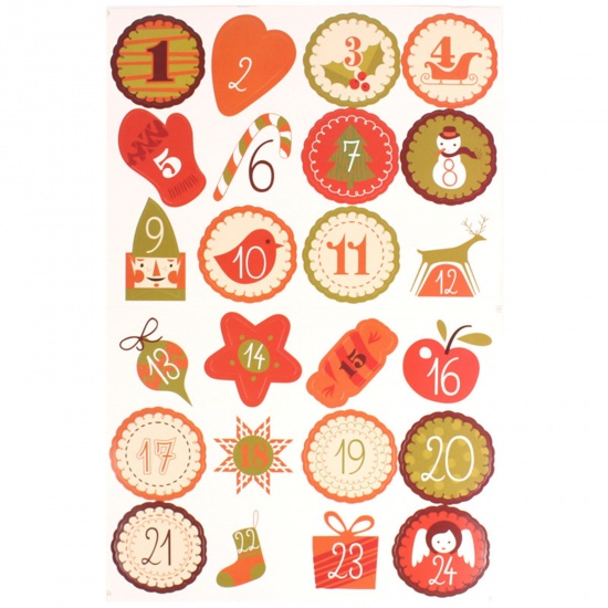 Immagine di Paper Christmas DIY Scrapbook Deco Stickers Multicolor Round Number 31cm x 20cm, 10 Sheets