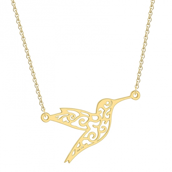 Bild von 201 Edelstahl Origami Gliederkette Kette Halskette Vergoldet Kolibri Hohl 45cm lang, 1 Strang