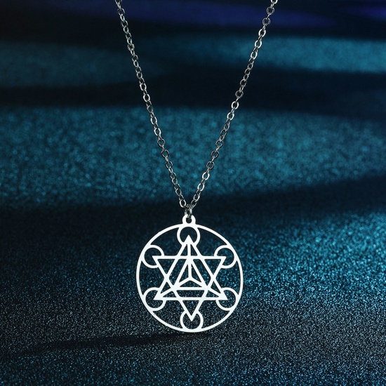 Bild von 304 Edelstahl Yoga Heilung Gliederkette Kette Halskette Silberfarbe Rund Hohl 45cm lang, 1 Strang