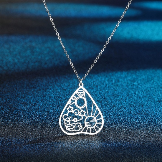 Bild von 304 Edelstahl Stilvoll Gliederkette Kette Halskette Silberfarbe Herz Sonne Hohl 45cm lang, 1 Strang