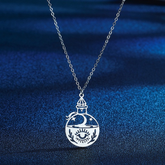 Bild von 304 Edelstahl Stilvoll Gliederkette Kette Halskette Silberfarbe Flasche Auge Hohl 45cm lang, 1 Strang