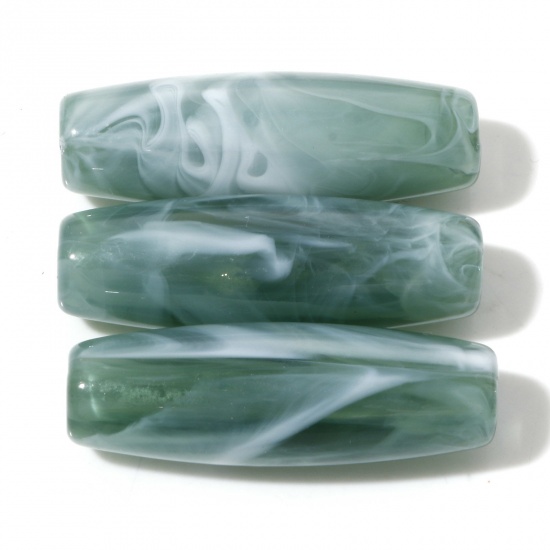 Immagine di Acrilato Perline Verde Tubo Ink Wash Circa 4cm x 1.4cm, Foro: Circa 2.6mm, 10 Pz