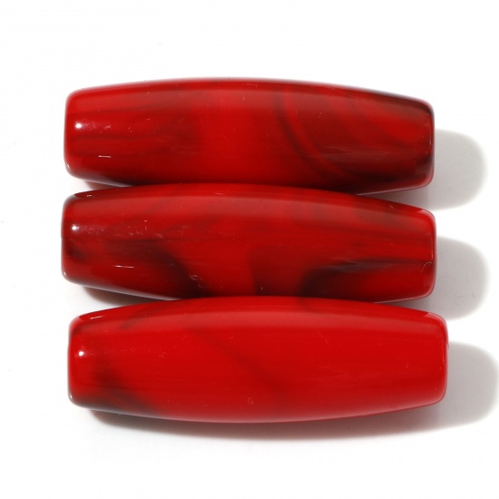 Immagine di Acrilato Perline Rosso Tubo Ink Wash Circa 4cm x 1.4cm, Foro: Circa 2.6mm, 10 Pz