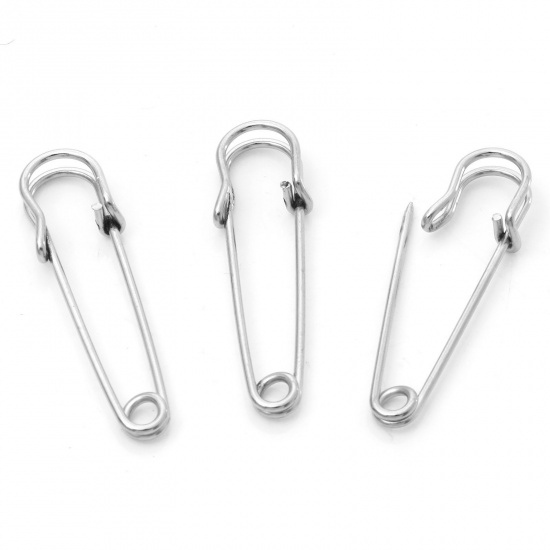Picture of Iron Based Alloy Safety Pin Brooches Findings Silver Tone 4.5cm x 1.3cm, 20 PCs
