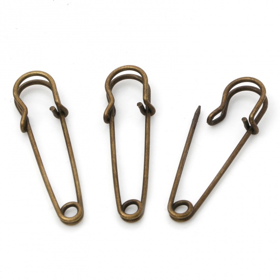 Picture of Iron Based Alloy Safety Pin Brooches Findings Antique Bronze 4.5cm x 1.3cm, 20 PCs