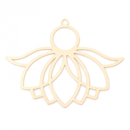 Picture of Iron Based Alloy Filigree Stamping Religious Pendants KC Gold Plated Lotus Flower 3.9cm x 3.1cm, 10 PCs