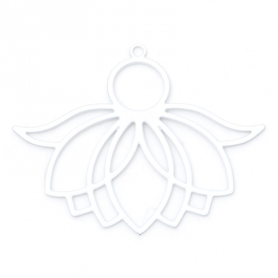 Bild von Legierung auf Eisenbasis, filigrane Prägung, religiöse Anhänger, weiße Lotusblume, bemalt, 3,9 cm x 3,1 cm, 10 Stück
