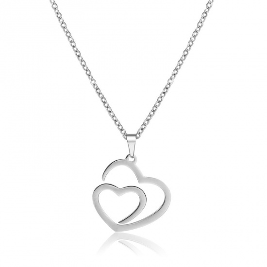 Bild von 304 Edelstahl Valentinstag Gliederkette Kette Halskette Silberfarbe Herz Hohl 45cm lang, 1 Strang