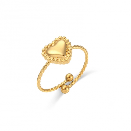 Bild von 304 Edelstahl Offen Verstellbar Ring 18K Gold plattiert Herz 17.3mm（US Größe:7), 1 Stück