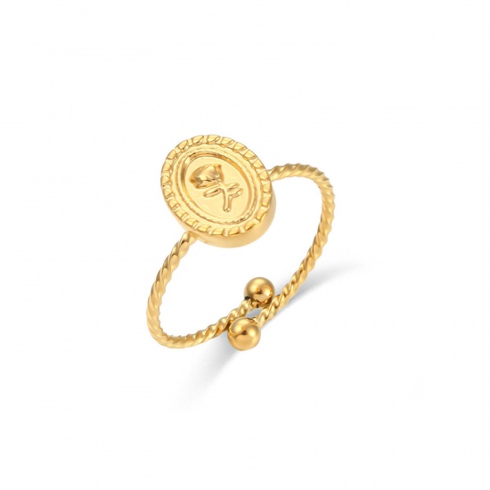 Bild von 304 Edelstahl Offen Verstellbar Ring 18K Gold plattiert Oval Rose 17.3mm（US Größe:7), 1 Stück