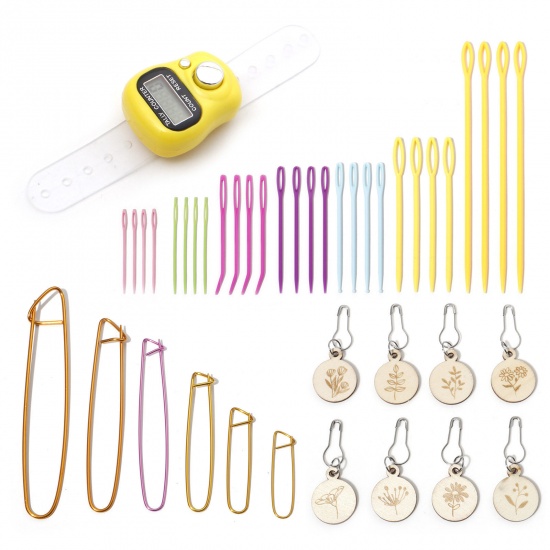 Picture of Aluminum & Plastic Knitting Needle Stitch Markers Pins Counter Knitting Accessories Kit Multicolor Counter Watch 1 Set ( 50 PCs/Set)