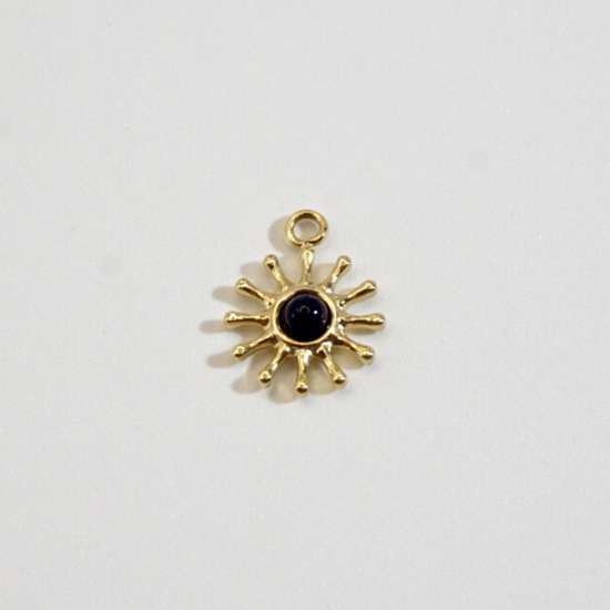Picture of 304 Stainless Steel Charms 14K Gold Plated Black Sun 11mm x 14mm, 1 Piece