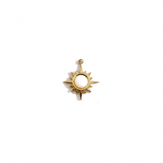 Picture of 304 Stainless Steel Charms 14K Gold Plated White Star 14mm x 16mm, 1 Piece