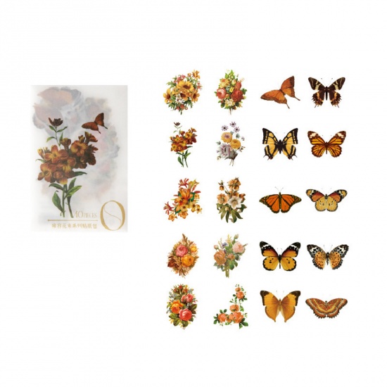 Imagen de PET Insecto DIY Pegatinas Naranja Mariposa Flor 6cm x 4cm, 1 Juego ( 40 Unidades/Juego)