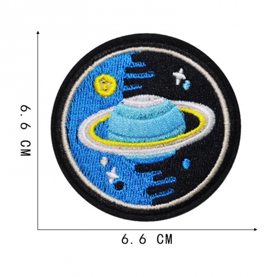 Bild von Terylen Galaxis Bügelbild (Mit Kleber auf der Rückseite) DIY Scrapbooking Handwerk Bunt Planet Stern 6.6cm x 6.6cm, 5 Stück