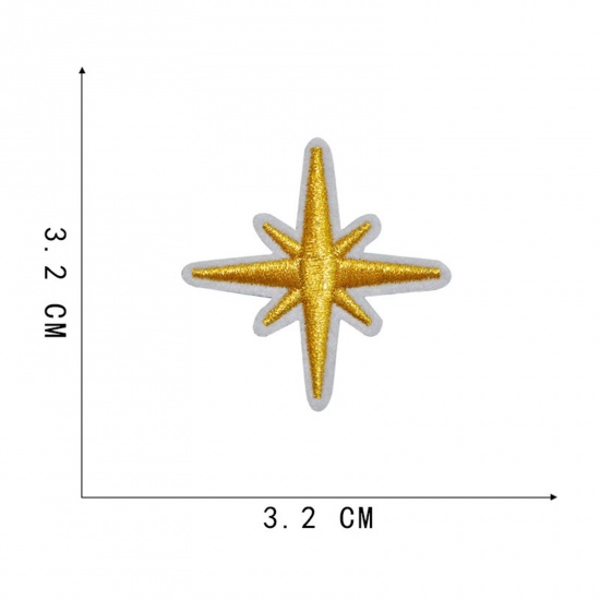 Bild von Terylen Galaxis Bügelbild (Mit Kleber auf der Rückseite) DIY Scrapbooking Handwerk Golden Stern 3.2cm x 3.2cm, 5 Stück