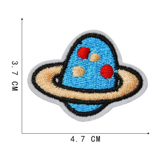 Bild von Terylen Galaxis Bügelbild (Mit Kleber auf der Rückseite) DIY Scrapbooking Handwerk Bunt Planet 4.7cm x 3.7cm, 5 Stück