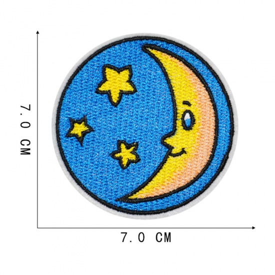 Immagine di Poliestere Galassia Rattoppo (Con la colla posteriore) DIY Scrapbooking Craft Multicolore Luna Stella 7cm x 7cm, 5 Pz