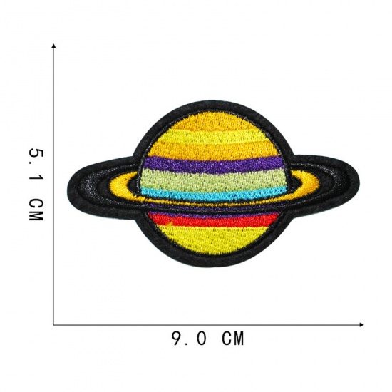 Bild von Terylen Galaxis Bügelbild (Mit Kleber auf der Rückseite) DIY Scrapbooking Handwerk Bunt Planet 9cm x 5.1cm, 5 Stück