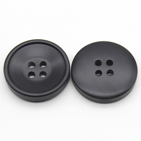 Immagine di Resina Bottone Bottone da Cucire Scrapbook Quattro Fori Bottone Tondo Nero 25mm Dia, 10 Pz