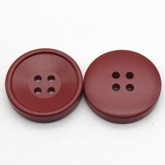 Immagine di Resina Bottone Bottone da Cucire Scrapbook Quattro Fori Bottone Tondo Rosso 21mm Dia, 10 Pz
