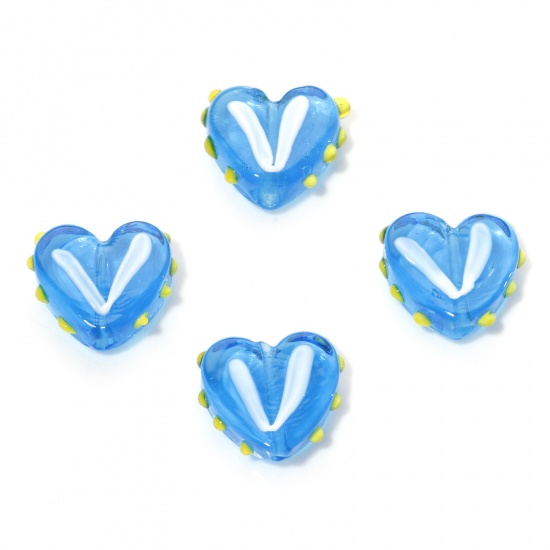 Bild von Muranoglas Valentinstag Perlen Herz Blau Punkt ca 17mm x 15mm, Loch:ca. 1.5mm, 5 Stück