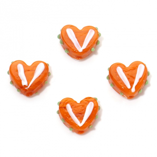 Bild von Muranoglas Valentinstag Perlen Herz Orange Punkt ca 17mm x 15mm, Loch:ca. 1.5mm, 5 Stück