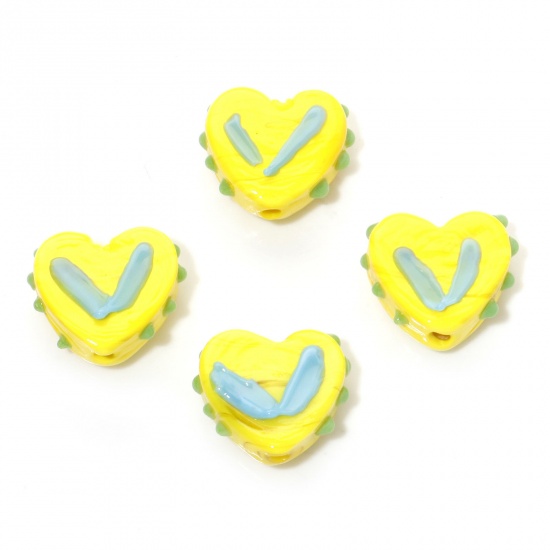 Bild von Muranoglas Valentinstag Perlen Herz Gelb Punkt ca 17mm x 15mm, Loch:ca. 1.5mm, 5 Stück