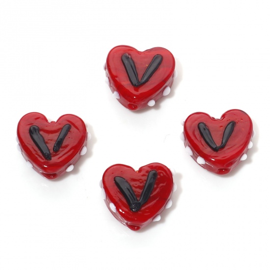 Bild von Muranoglas Valentinstag Perlen Herz Rot Punkt ca 17mm x 15mm, Loch:ca. 1.5mm, 5 Stück
