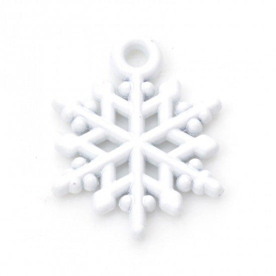 Imagen de Zamak Colgantes Charms Copo de nieve Navidad Blanco Esmalte 20mm x 16mm, 10 Unidades