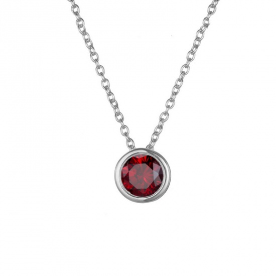 Bild von 316 Edelstahl Monatsstein Gliederkette Kette Halskette Silberfarbe Rund Januar Rot Strass 38cm lang, 1 Strang