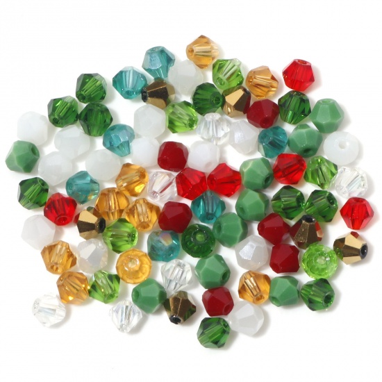 Bild von Glas Weihnachten Perlen Bicone Zufällig Mix Facettiert ca. 4mm x 4mm, Loch: 0.8mm, 1 Packung (ca. 200 Stück/Packung)
