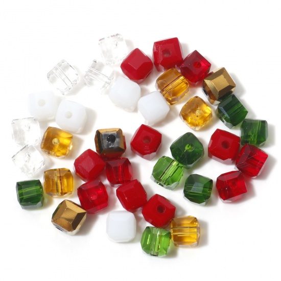 Bild von Glas Weihnachten Perlen Würfel Zufällig Mix Facettiert ca. 6mm x 6mm, Loch: 1.2mm, 1 Packung (ca. 100 Stück/Packung)
