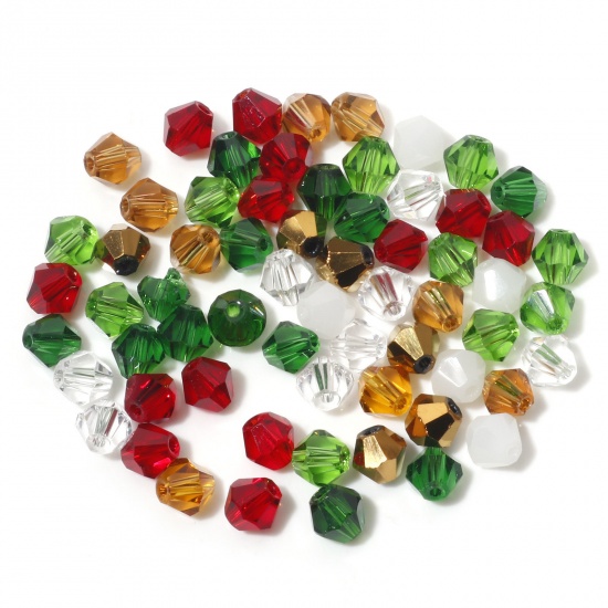 Bild von Glas Weihnachten Perlen Bicone Zufällig Mix Facettiert ca. 6mm x 6mm, Loch: 1mm, 1 Packung (ca. 100 Stück/Packung)
