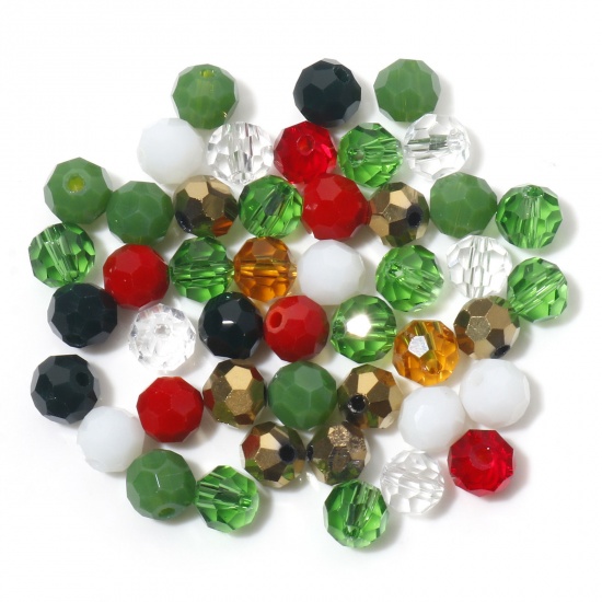 Bild von Glas Weihnachten Perlen Rund Zufällig Mix Facettiert ca. 6mm D., Loch: 1.2mm, 1 Packung (ca. 100 Stück/Packung)
